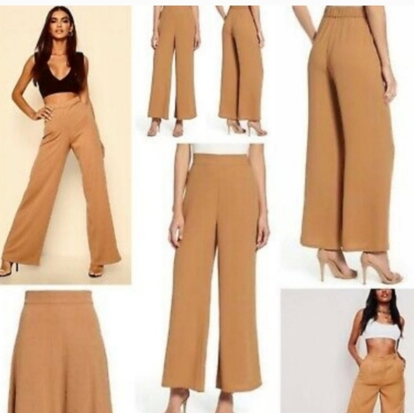 Leith High Waisted Wide Leg Elastic Waist Side Zipper Pants Size S Tan - Picture 1 of 7